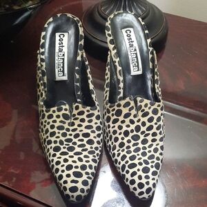 Costa Blanca Black and Cream Leopard Mules